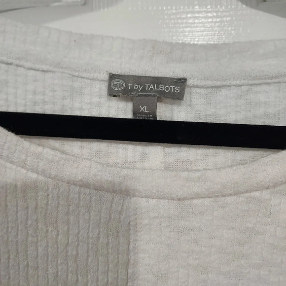 T by Talbots White Semi Sheer Waffle Knit Top with Side Tie in Size XL - Picture 2 of 9